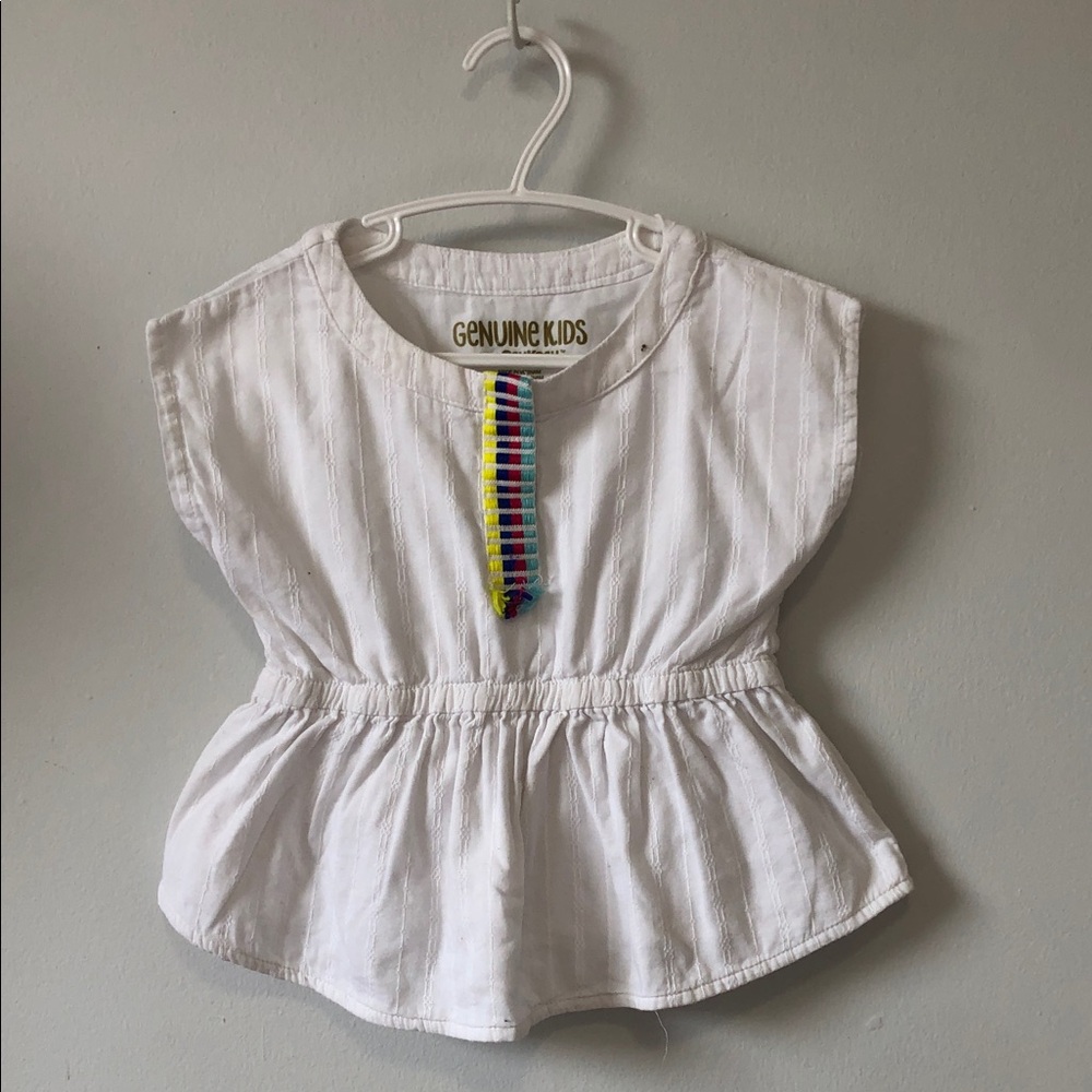 OshKosh B'gosh White Short Sleeve Peplum Top with Multicolor Trim
